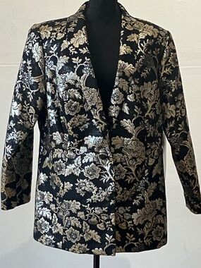 Ashro Black and Gold Floral Brocade Blazer